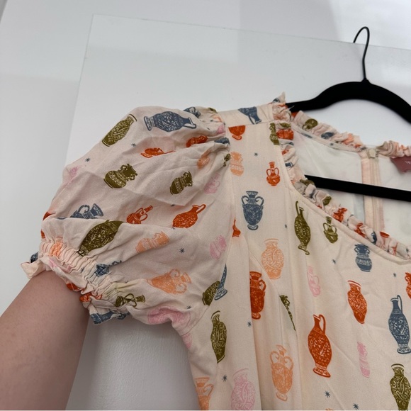 JessaKae (XL) Madrigal Dress Cream Bohemian Puff Sleeve Tie Waist Midi Dress - Picture 7 of 12